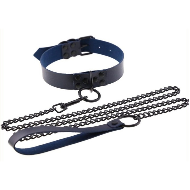 Generique Collier-Laisse Punk Bleu marine
